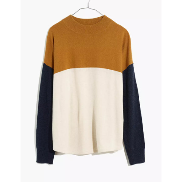 Madewell Sweaters - MADEWELL cream tan Ashbury colorblock mock neck knit sweater